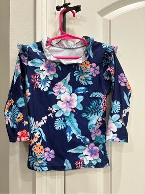 Unbranded tropical floral print long sleeve  swim top girls medium Some wear